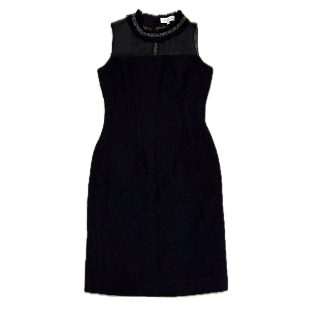 Rickie Freeman Teri Jon Wool Sleeveless Dress Beaded & Mesh Neckline